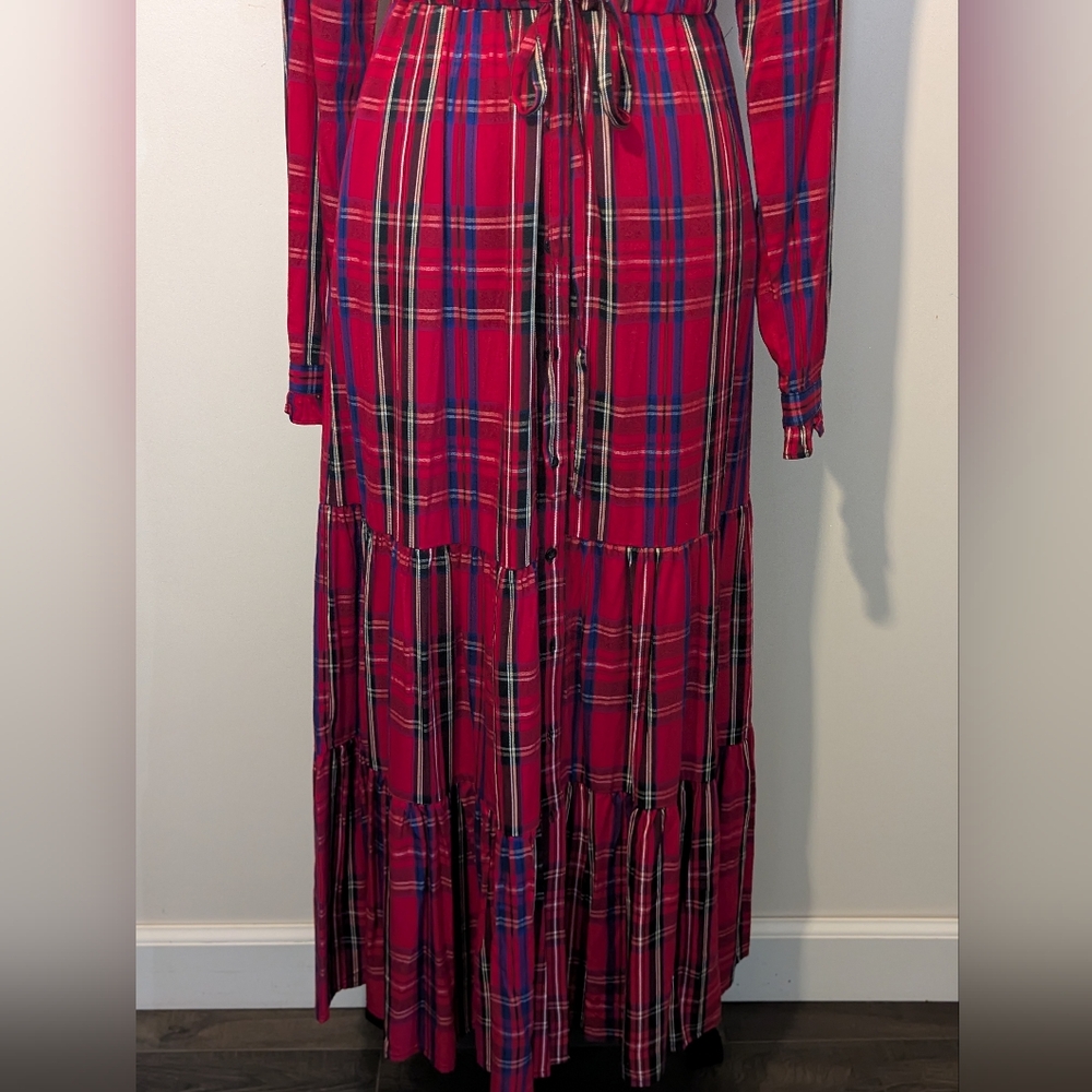 CHAPS NWT Tartan Plaid Drawstring Waist Maxi Dress - Picture 14 of 16